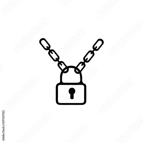 Padlock and metal chain icon concept of protection. Vector illustration.