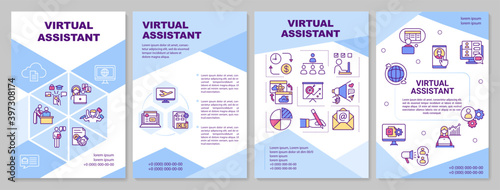 Virtual assistant brochure template. Administrative role. Remote job. Flyer, booklet, leaflet print, cover design with linear icons. Vector layouts for magazines, annual reports, advertising posters