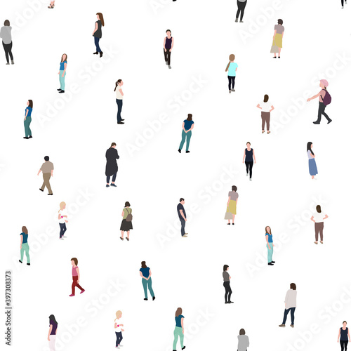 Set of Silhouette Walking People and Children Seamless Pattern Background. Vector Illustration