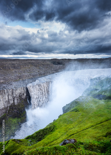 Dettifoss waterfall  Iceland. Famous place in Iceland. Natural landscape in summer. Icelandic classic view. Travel image.