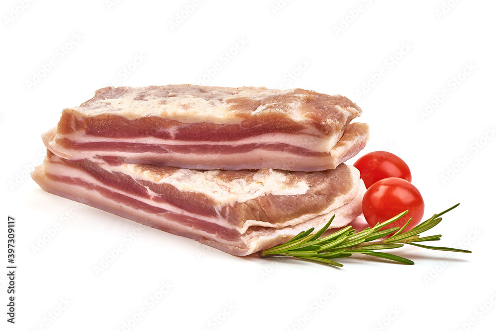 Pork brisket, bacon, isolated on white background Pork brisket, bacon, isolated on white background