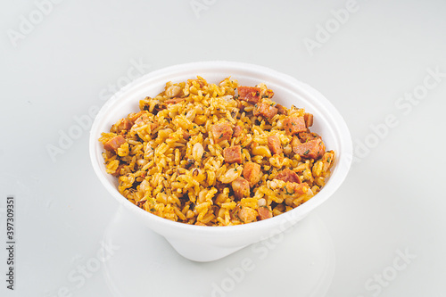 Tradicional Brazilian Rice and beans dish for delivery baião de dois