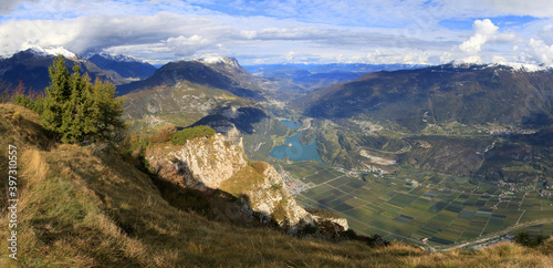Toblino Lake, mount Gazza and mount Palone, Valle del Sarca, Prealpi Gardesane, Trentino-Alto Adige, Italy 