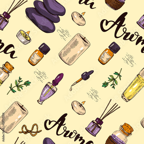 Seamless Pattern with aromatherapy accessories.