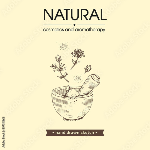 Natural cosmetic accessories . Detailed hand-drawn sketches