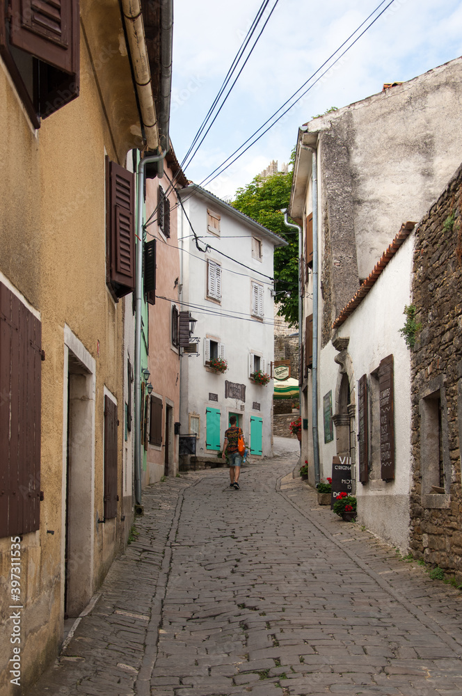 Street in small town Motovun on Istria peninsula in Croatia