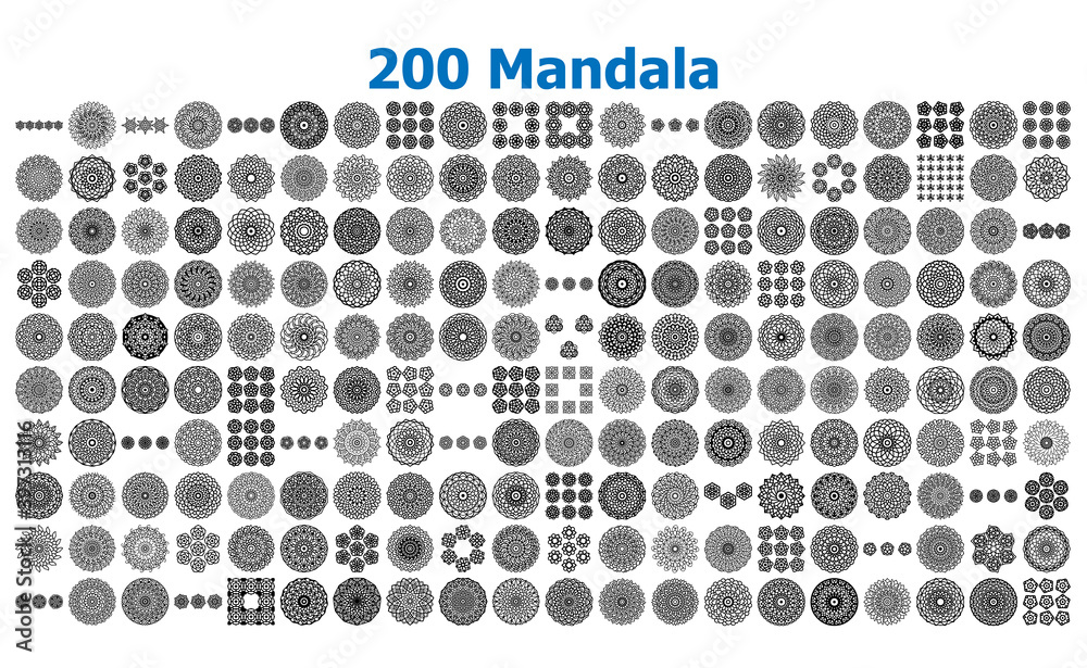 200 Mandala tattoo collections. Vector flower pattern design. 200 Mandala tattoo collections. Vector flower pattern design.