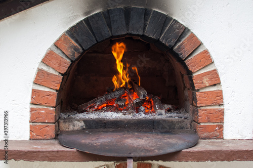 A wood fired brick oven