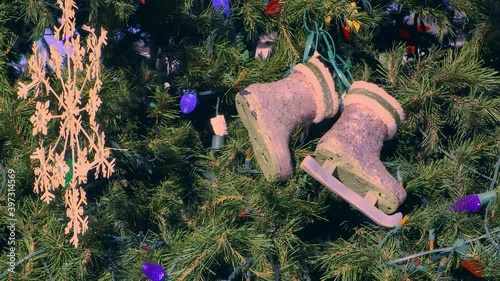 Christmas Tree Ornaments Snowman And Winter Boot Ferris Wheel On Outdoor Display Merry Christmas