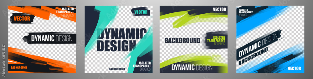 Obraz posts on social media vector illustration. Stylish graphics templates posts. dynamic abstractions typography photo. modern art paint and brush stains, fitness subjects gym. design frame posts