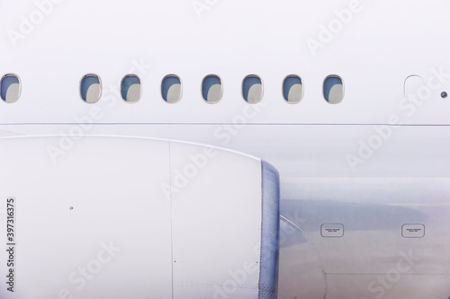 Engine and windows on airplane