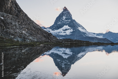 View of the Matterhorn at Lake Riffelsee	