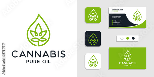 Cannabis leaf pure oil logo concept and business card design inspiration template