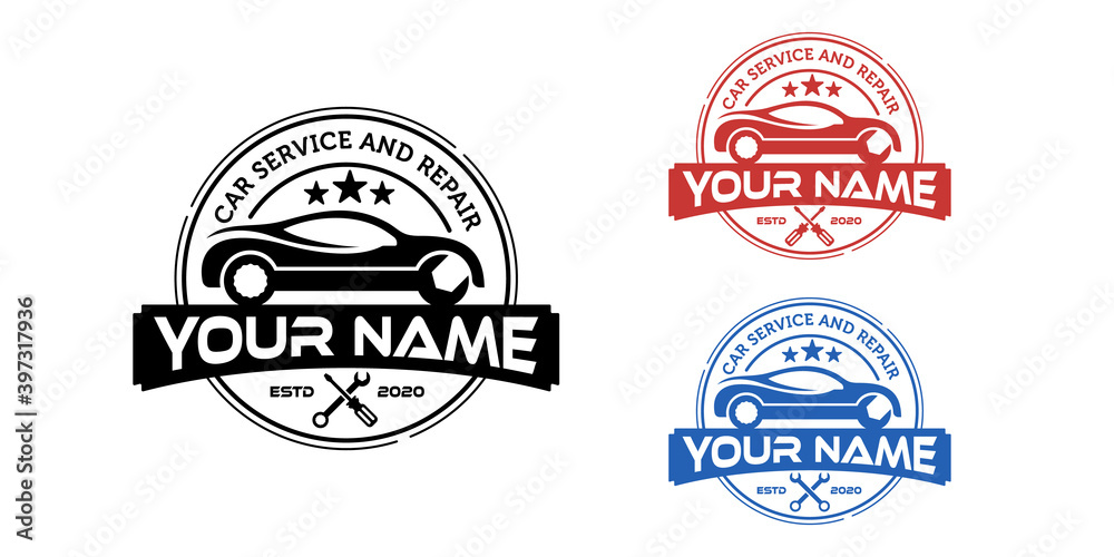 Simple vintage car repair label logo stamp or sticker design template