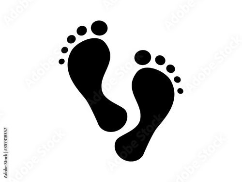 Bare humanoid foot prints icon. Black footprints barefoot character who lost his shoes mysterious forms found at crime scene huge snow yeti feet discovered in vector Himalayas.