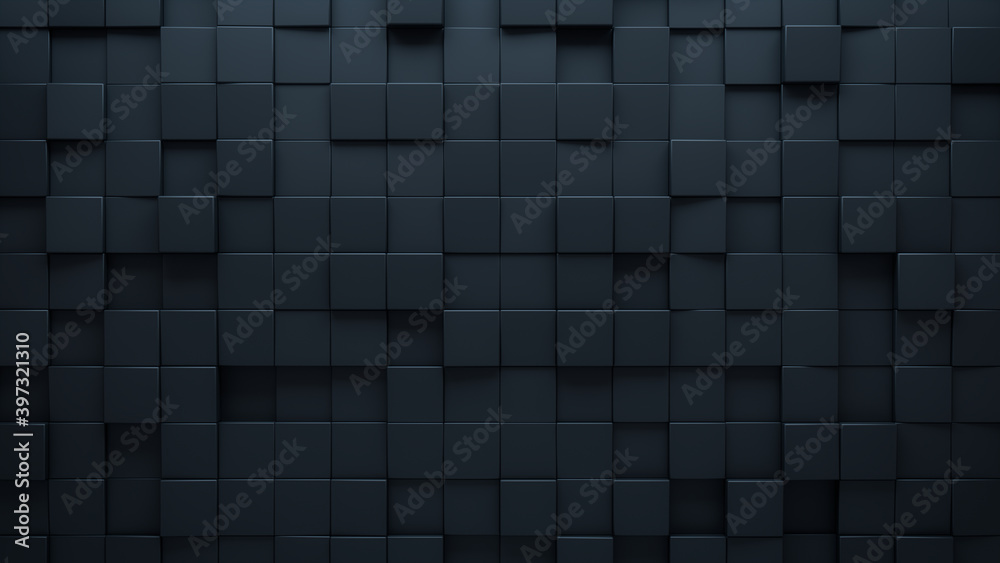 Futuristic, High Tech, dark background, with a square block structure. Wall texture with a 3D cube tile pattern. 3D render Futuristic, High Tech, dark background, with a square block structure. Wall texture with a 3D cube tile pattern. 3D render