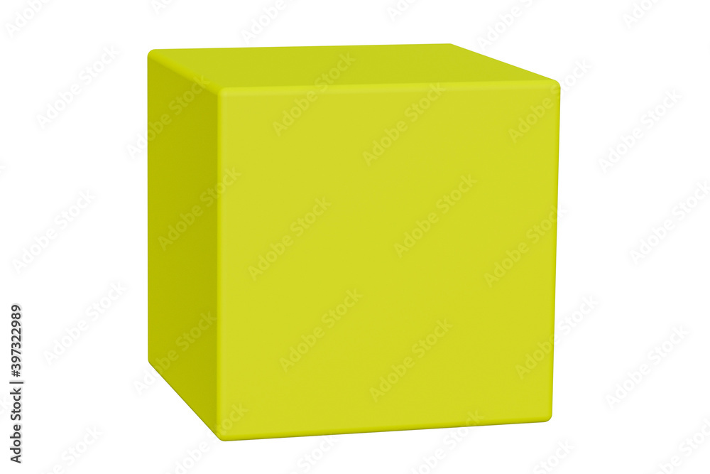 Fototapeta premium Single yellow toy cube isolated on white background. 3d rendering