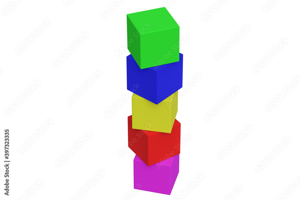 Stack of colorful toy cubes isolated on white background Stack of colorful toy cubes isolated on white background