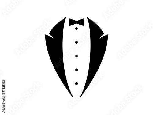 Evening tuxedo icon. Stylish formal suit with bow tie and white waistcoat wedding fashion and essential attire for conferences and concerts classic luxury style for receptions in high vector society.