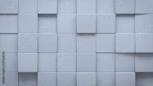 Futuristic, High Tech, light background, with a square block structure. Wall texture with a 3D cube tile pattern. 3D render