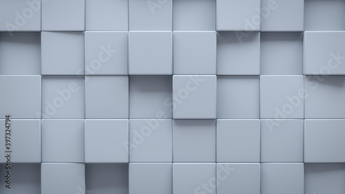 Futuristic, High Tech, light background, with a square block structure. Wall texture with a 3D cube tile pattern. 3D render