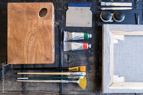 Still life of painting supplies photo