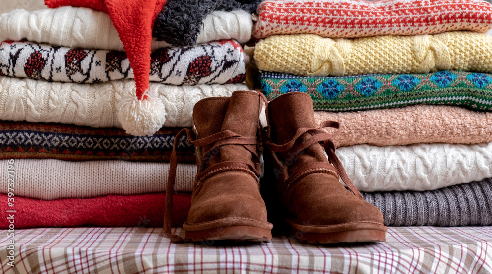 warm winter knitted sweater pullover a lot of many shoes red hat warm winter knitted sweater pullover a lot of many shoes red hat