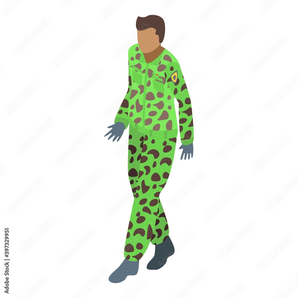 Military uniform green camo icon. Isometric of military uniform green camo vector icon for web design isolated on white background Military uniform green camo icon. Isometric of military uniform green camo vector icon for web design isolated on white background