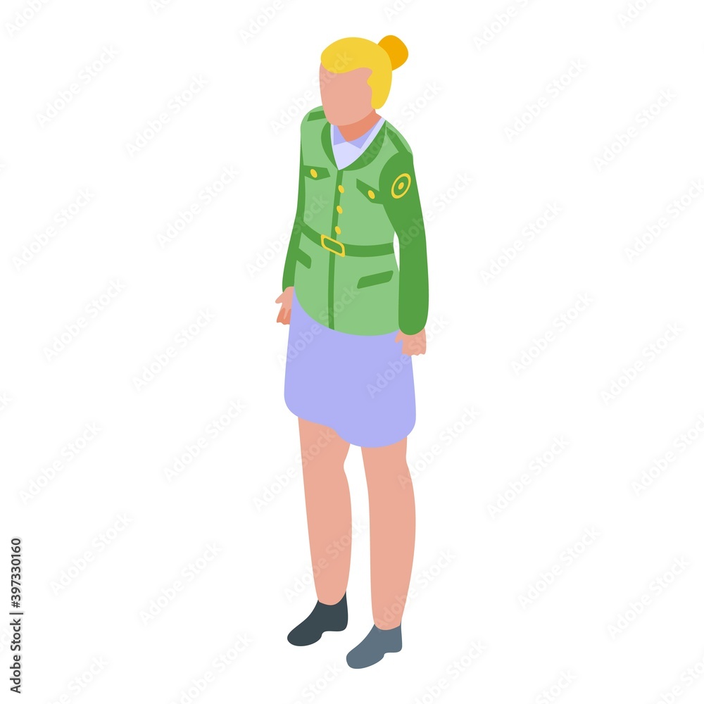 Military uniform camp woman icon. Isometric of military uniform camp woman vector icon for web design isolated on white background