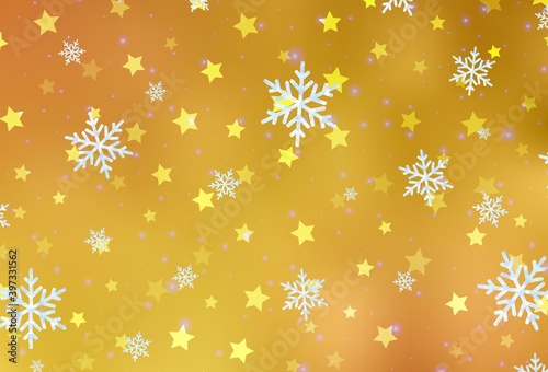 Light Orange vector layout with bright snowflakes  stars.