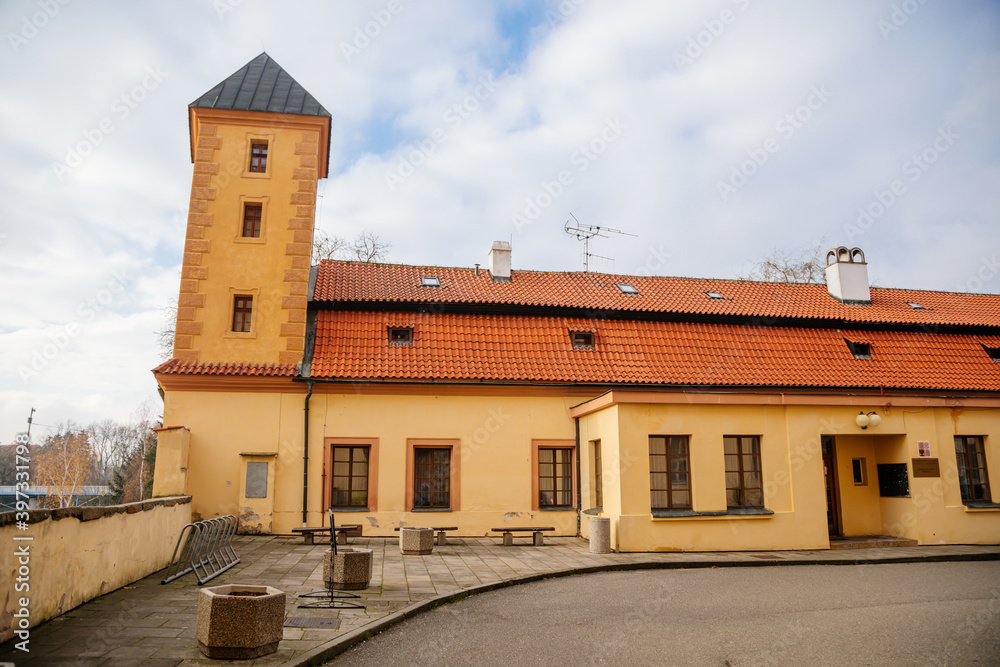 Podebrady Castle at River Labe, view from inner courtyard side, small tower, historical spa town, Podebrady, Central Bohemia, Czech Republic