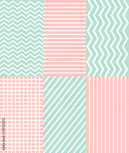 Beautiful set seamless pattern of cute shapes, design for decoration, wrapping paper, print, fabric or textile, stylish collection, lovely cards, vector illustration