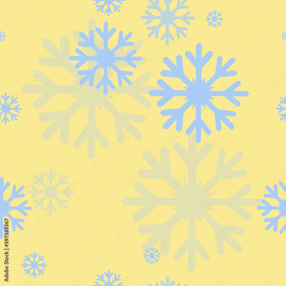 Seamless pattern with various golden snowflakes on a yellow background for fashion prints, fabrics, wrapping paper, T-shirts, linen. Seamless pattern with various golden snowflakes on a yellow background for fashion prints, fabrics, wrapping paper, T-shirts, linen.