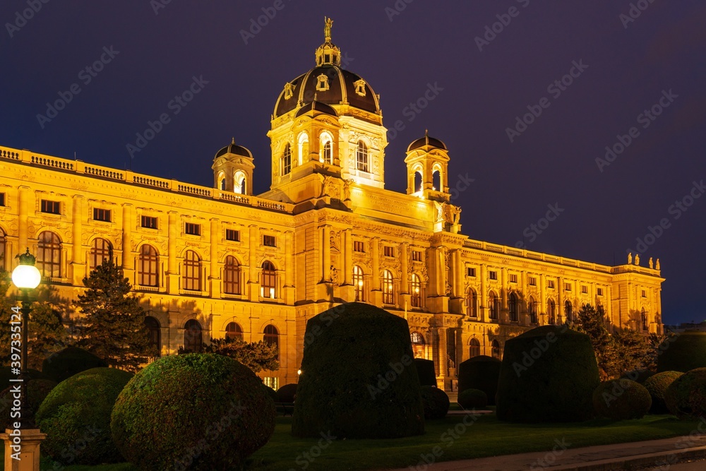 New Castle or Neue Burg (1913) wing of Hofburg at night, Vienna, Austria