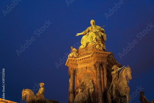 Empress Maria Theresia monument (1888) at Maria-Theresien-Platz at night, Vienna, Austria photo