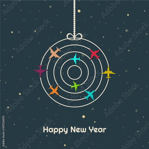 2021 Happy New Year Greeting Card With Colorful Airplanes
