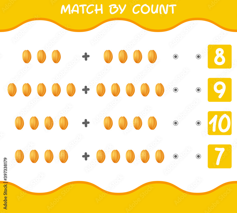 Match by count of cartoon star fruits. Match and count game. Educational game for pre shool years kids and toddlers