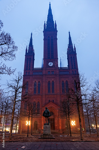 Marktkirche facade illuminated at dawn photo