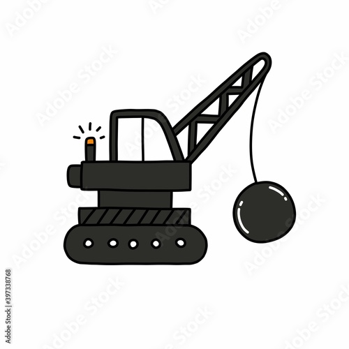 demolition doodle icon, vector color illustration