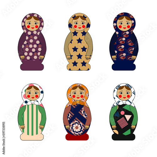Vector set of Russian dolls called "Matrioshka". Vector illustration in a flat style. 