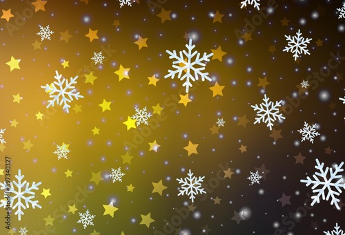 Dark Green, Yellow vector background with xmas snowflakes, stars.