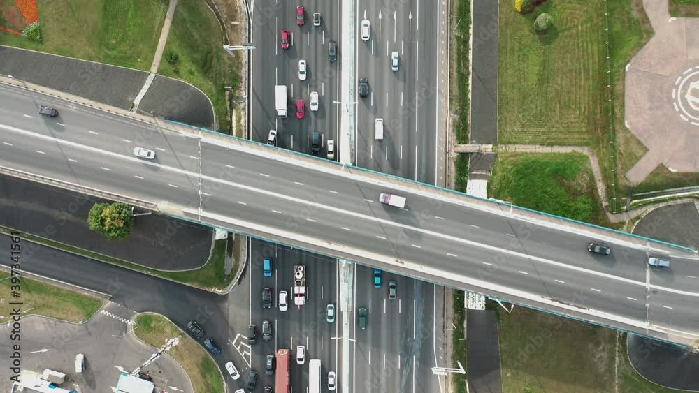 Top down aerial view of interchange and flyover