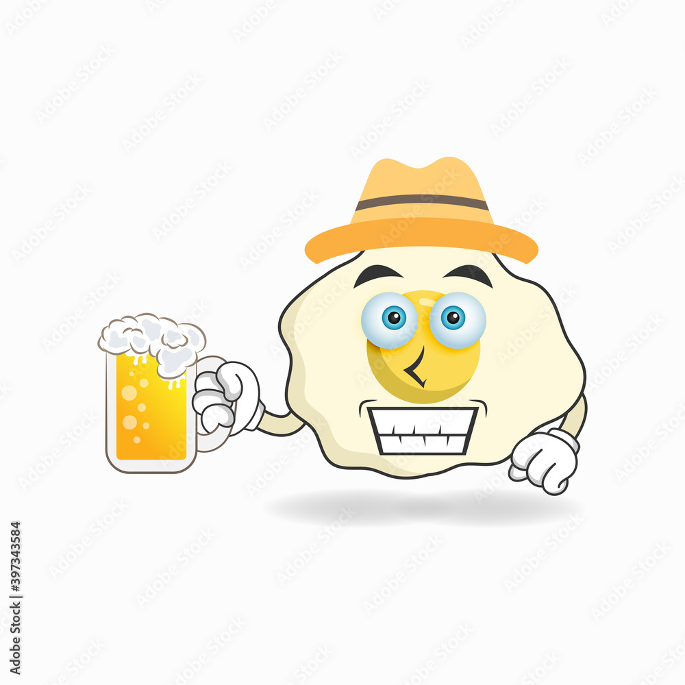 The Egg mascot character is holding a glass filled with a drink. vector illustration