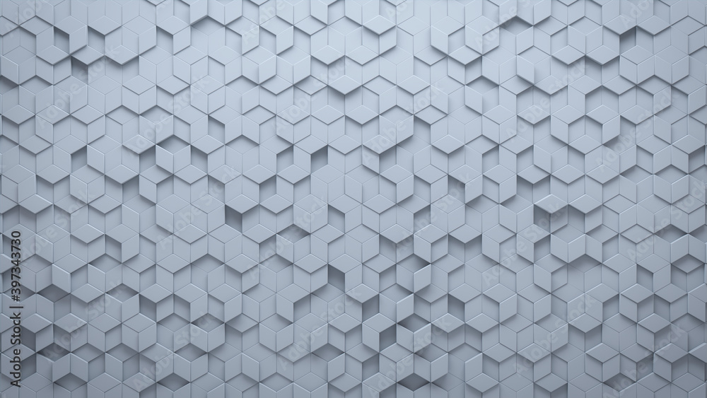 Futuristic, High Tech, light background, with a diamond shape block structure. Wall texture with a 3D diamond tile pattern. 3D render