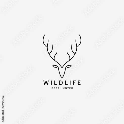 Deer Hunt Wildlife Outdoor Adventure Logo Vector Illustration Design Template Line Art