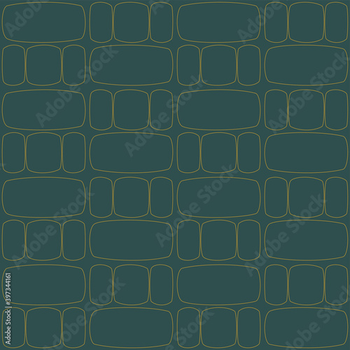 Abstract seamless pattern. Golden shape on green background. Vector illustration for background