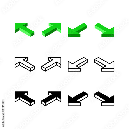 Directional arrow icon. With isometric style