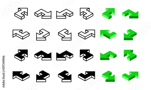 Turn direction arrow icon. With isometric style