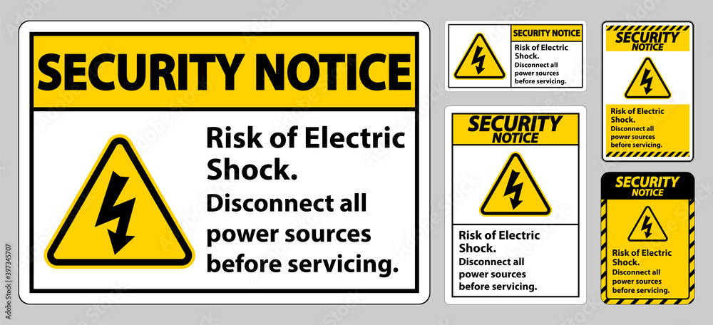 Security notice Risk of electric shock Symbol Sign Isolate on White Background Security notice Risk of electric shock Symbol Sign Isolate on White Background