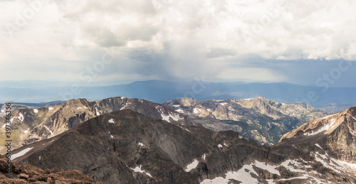 Panorama shot of rocky hills around Longs peak in rocky mountains national park in america